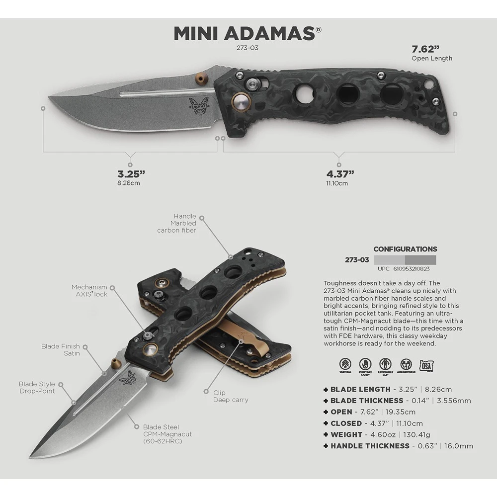 Benchmade 273-03 Mini Adamas Axis Folding Knife, NEW 2023 - Image 7