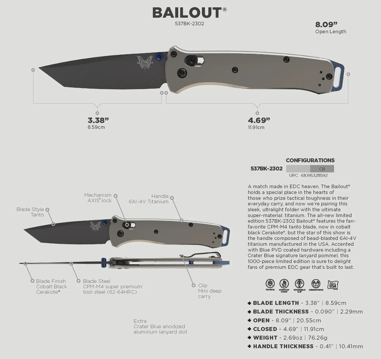 Benchmade 537BK-2302 Bailout Axis Folding Knife - Ltd Edition - Image 4