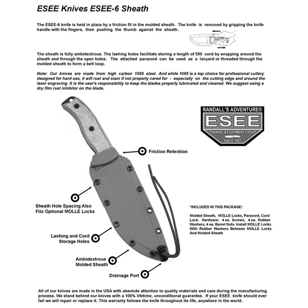 Esee 6P Fixed Blade Survival Knife, Coyote Sheath - Image 2