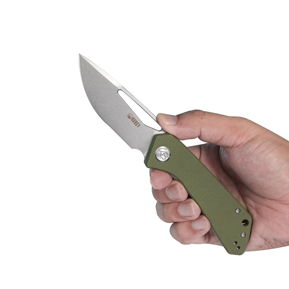 KUBEY KU331D THALIA Flipper Folding Knife, Bead Blasted D2, Green G10 - Image 2