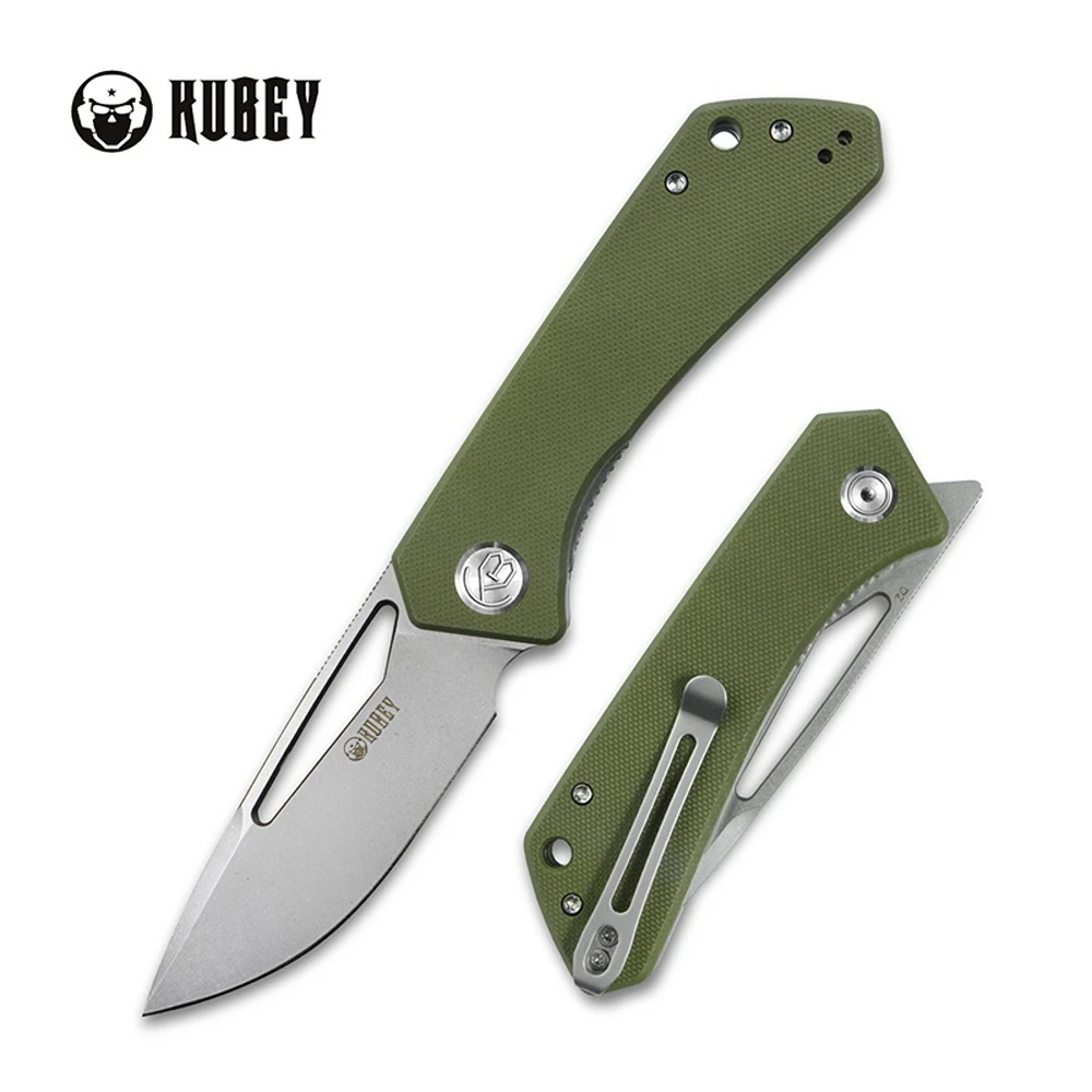KUBEY KU331D THALIA Flipper Folding Knife, Bead Blasted D2, Green G10 - Image 8