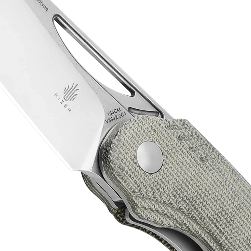 Kizer Kv3542.2C1 Kobold 2.0 Front Flipper Folding Knife, Green Micarta - Image 5